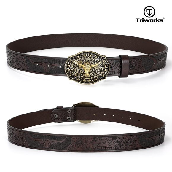 Western Pu Leather Belt For Men And Women Cowboy Cowgirl Belt Western 7129 - Picture 3 of 8